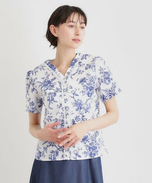 LAURA ASHLEY / ローラ アシュレイ シャツ・ブラウス | 【洗える／コットン100％／3colors／同柄アイテムあり】ウォールド ガーデン柄ブラウス（ブルー(192)）