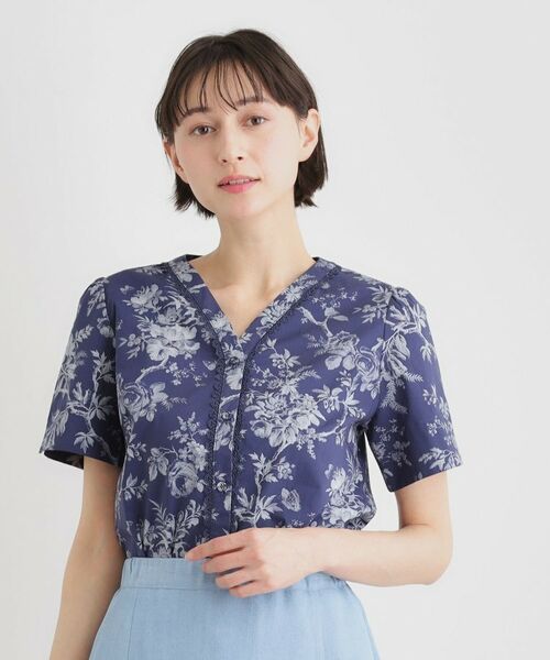 LAURA ASHLEY / ローラ アシュレイ シャツ・ブラウス | 【洗える／コットン100％／3colors／同柄アイテムあり】ウォールド ガーデン柄ブラウス（ネイビー(194)）