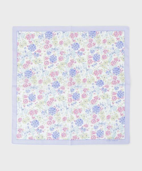 LAURA ASHLEY / ローラ アシュレイ ハンカチ | 大リボン＆お花 プリントハンカチ（パープル(181)）
