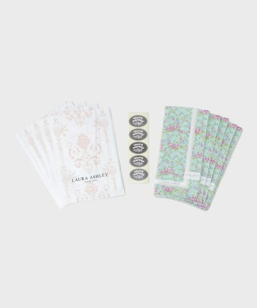 LAURA ASHLEY / ローラ アシュレイ ハンカチ | 【WEB限定／お配りギフトにおすすめ！／ラッピング資材付き】小リボン＆お花 プリントハンカチ ミント 5枚セット | 詳細1