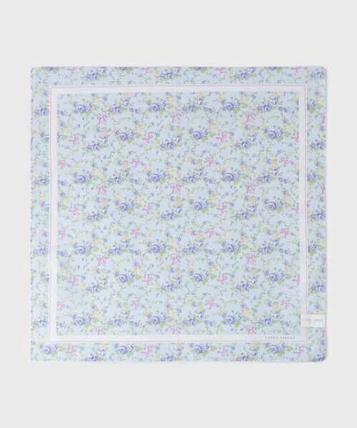 LAURA ASHLEY / ローラ アシュレイ ハンカチ | 【WEB限定／お配りギフトにおすすめ！／ラッピング資材付き】小リボン＆お花 プリントハンカチ 青 5枚セット | 詳細2