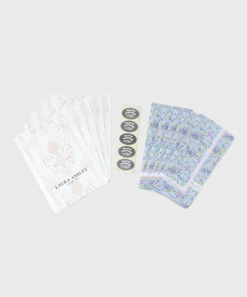 LAURA ASHLEY / ローラ アシュレイ ハンカチ | 【WEB限定／お配りギフトにおすすめ！／ラッピング資材付き】小リボン＆お花 プリントハンカチ 青 5枚セット（ブルー(191)）