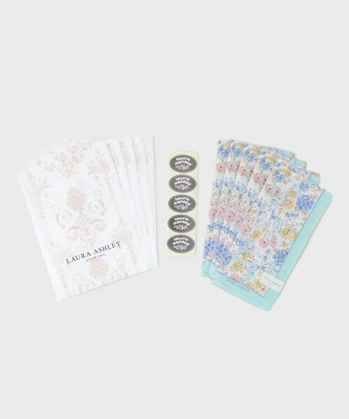LAURA ASHLEY / ローラ アシュレイ ハンカチ | 【WEB限定／お配りギフトにおすすめ！／ラッピング資材付き】大リボン＆お花 プリントハンカチ ミント 5枚セット | 詳細1