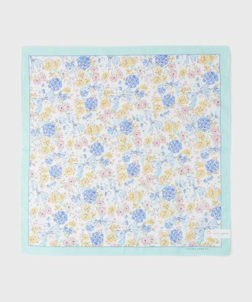 LAURA ASHLEY / ローラ アシュレイ ハンカチ | 【WEB限定／お配りギフトにおすすめ！／ラッピング資材付き】大リボン＆お花 プリントハンカチ ミント 5枚セット | 詳細2