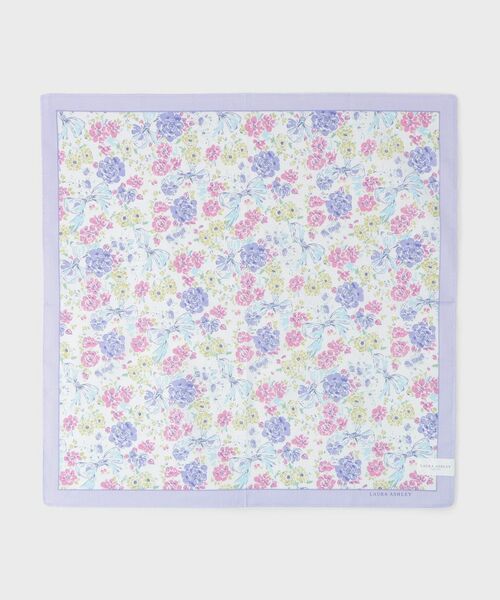 LAURA ASHLEY / ローラ アシュレイ ハンカチ | 【WEB限定／お配りギフトにおすすめ！／ラッピング資材付き】大リボン＆お花 プリントハンカチ 紫 5枚セット | 詳細2