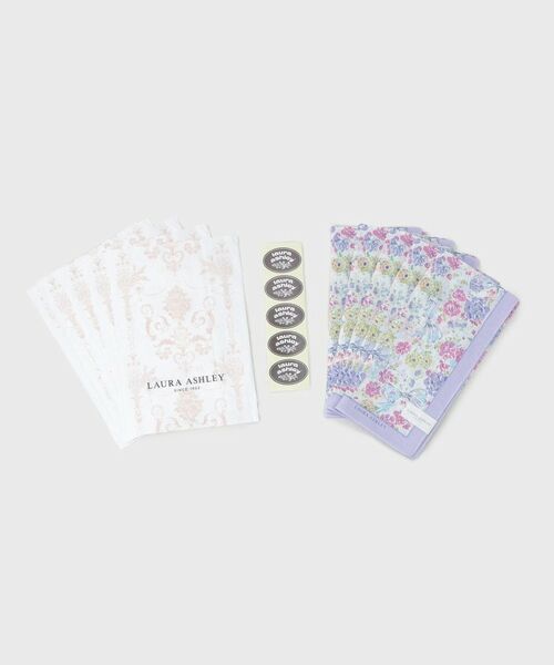 LAURA ASHLEY / ローラ アシュレイ ハンカチ | 【WEB限定／お配りギフトにおすすめ！／ラッピング資材付き】大リボン＆お花 プリントハンカチ 紫 5枚セット（パープル(181)）