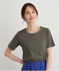 LAURA ASHLEY / ローラ アシュレイ カットソー | 【日本製／コットン100％】スカラップ刺繍カットソー