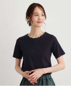LAURA ASHLEY / ローラ アシュレイ カットソー | 【日本製／コットン100％】スカラップ刺繍カットソー