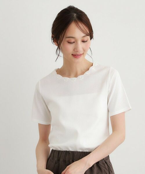 LAURA ASHLEY / ローラ アシュレイ カットソー | 【日本製／コットン100％】スカラップ刺繍カットソー | 詳細1