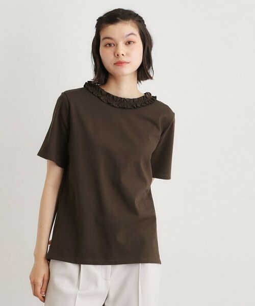 LAURA ASHLEY / ローラ アシュレイ カットソー | 【前後2WAY／洗える／コットン100％／日本製／定番人気！】フリルネックカットソー（モカブラウン(042)）