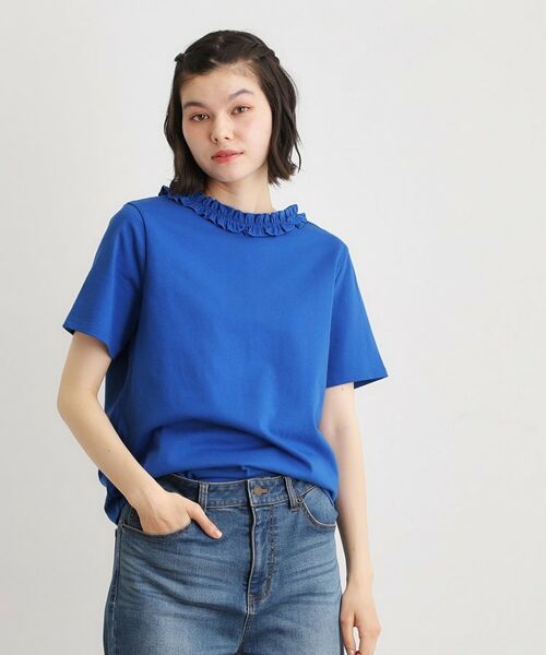 LAURA ASHLEY / ローラ アシュレイ カットソー | 【前後2WAY／洗える／コットン100％／日本製／定番人気！】フリルネックカットソー（ブルー(092)）