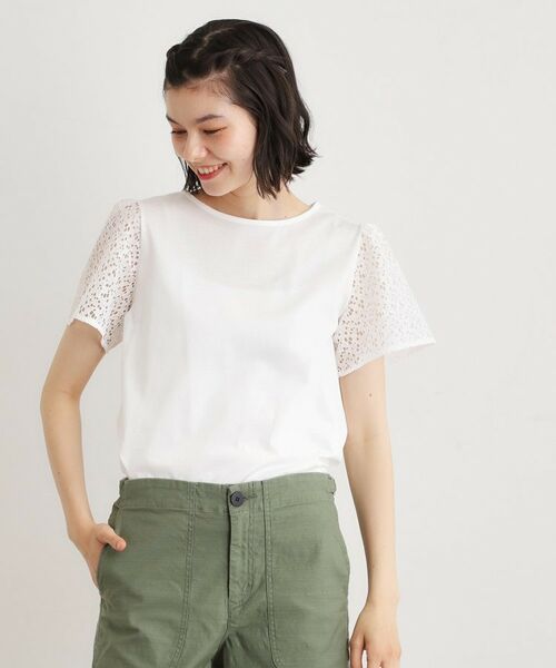 LAURA ASHLEY / ローラ アシュレイ カットソー | 【洗える／コットン100％／日本製】レーススリーブカットソー | 詳細1