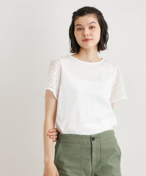 LAURA ASHLEY / ローラ アシュレイ カットソー | 【洗える／コットン100％／日本製】レーススリーブカットソー（ホワイト(001)）