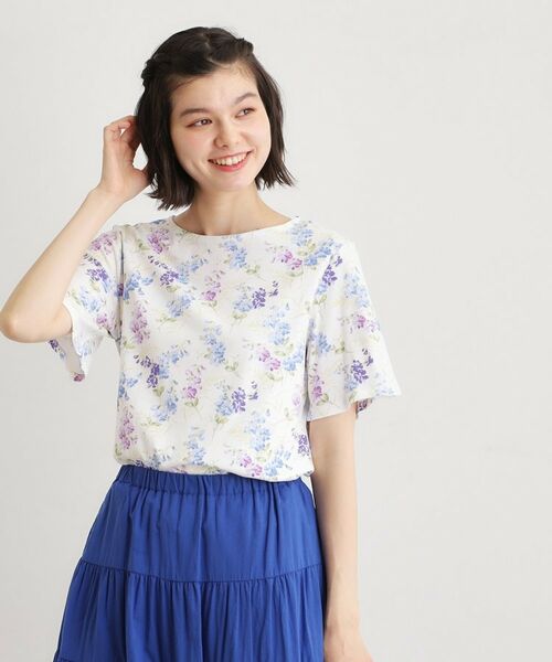 LAURA ASHLEY / ローラ アシュレイ カットソー | 【UVカット／接触冷感】ポリー柄 コットンジャージーTシャツ（オフホワイト(103)）
