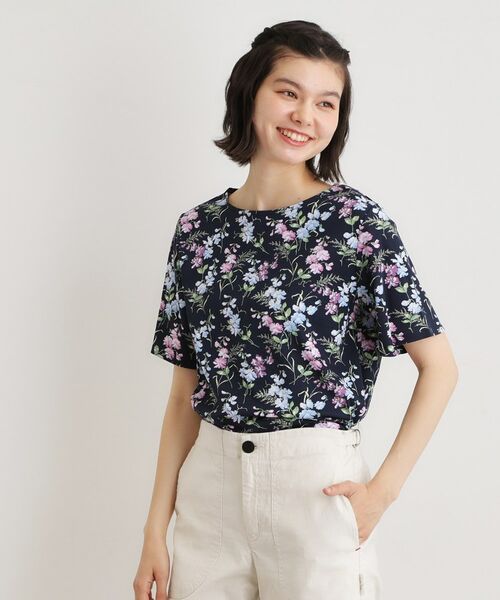 LAURA ASHLEY / ローラ アシュレイ カットソー | 【UVカット／接触冷感】ポリー柄 コットンジャージーTシャツ（ネイビー(194)）