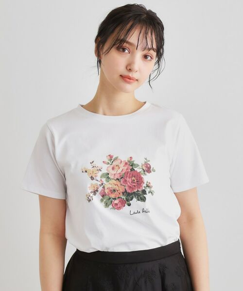LAURA ASHLEY / ローラ アシュレイ Tシャツ | 【ギフトにおすすめ！5分袖／接触冷感／UVカット】エレンボロー ローズ柄Tシャツ | 詳細1