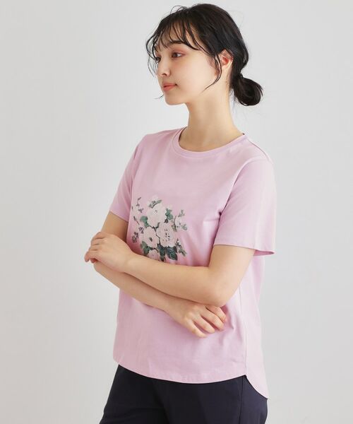 LAURA ASHLEY / ローラ アシュレイ Tシャツ | 【ギフトにおすすめ！5分袖／接触冷感／UVカット】エレンボロー ローズ柄Tシャツ | 詳細10
