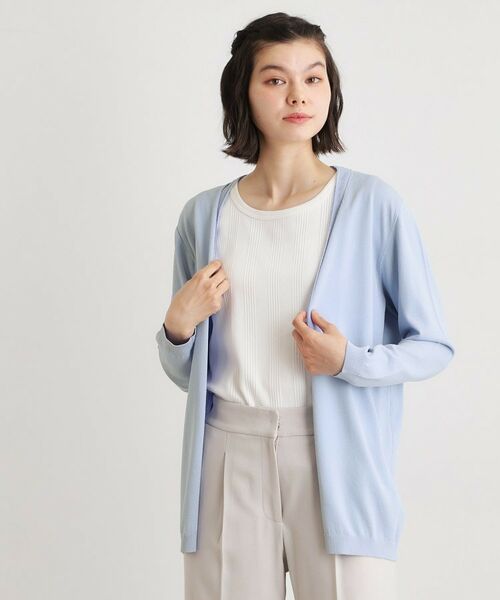 LAURA ASHLEY / ローラ アシュレイ カーディガン・ボレロ | 【羽織アイテム】前立て透かし編みミドルカーディガン（ラベンダー(080)）