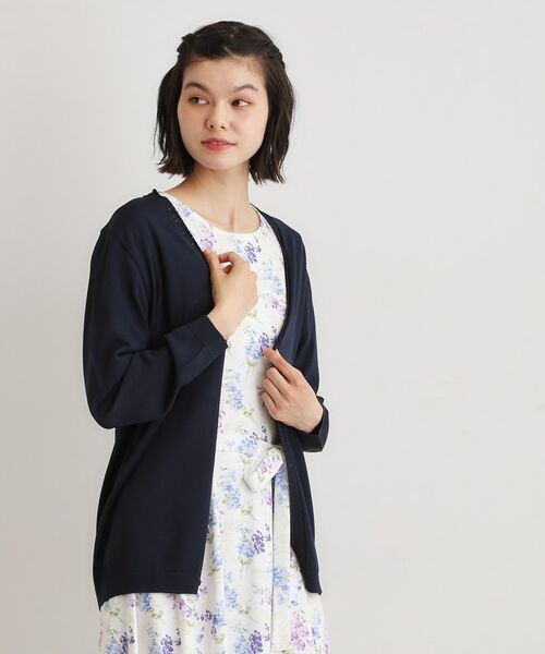 LAURA ASHLEY / ローラ アシュレイ カーディガン・ボレロ | 【羽織アイテム】前立て透かし編みミドルカーディガン（ネイビー(094)）