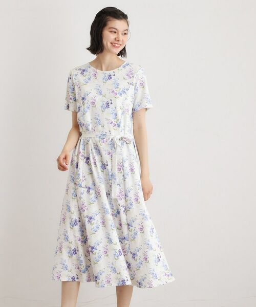 LAURA ASHLEY / ローラ アシュレイ ミニ丈・ひざ丈ワンピース | 【UVカット／接触冷感】ポリー柄 コットンジャージーワンピース | 詳細1