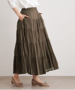 LAURA ASHLEY / ローラ アシュレイ ロング・マキシ丈スカート | 【ウエストゴム仕様／両脇ポケット】コットンボイル ティアードスカート