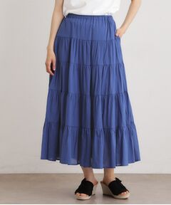 LAURA ASHLEY / ローラ アシュレイ ロング・マキシ丈スカート | 【ウエストゴム仕様／両脇ポケット】コットンボイル ティアードスカート