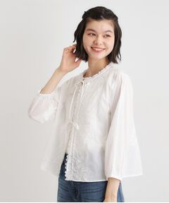 LAURA ASHLEY / ローラ アシュレイ シャツ・ブラウス | 【インド製／コットン100％】リボン＆レースブラウス