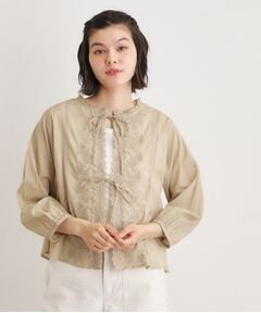 LAURA ASHLEY / ローラ アシュレイ シャツ・ブラウス | 【インド製／コットン100％】リボン＆レースブラウス