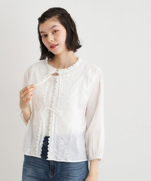 LAURA ASHLEY / ローラ アシュレイ シャツ・ブラウス | 【インド製／コットン100％】リボン＆レースブラウス | 詳細1