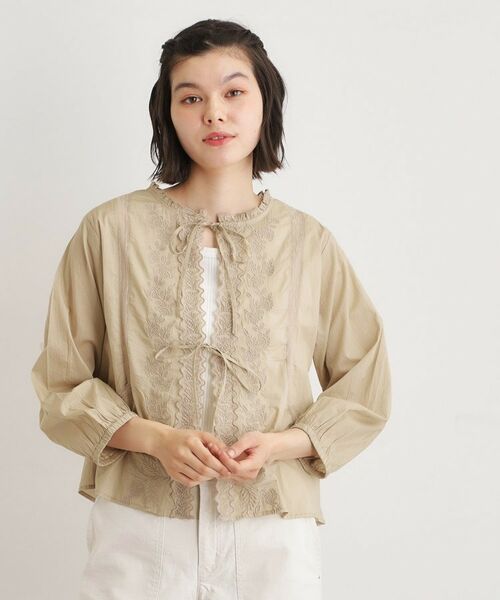 LAURA ASHLEY / ローラ アシュレイ シャツ・ブラウス | 【インド製／コットン100％】リボン＆レースブラウス（ライトベージュ(051)）