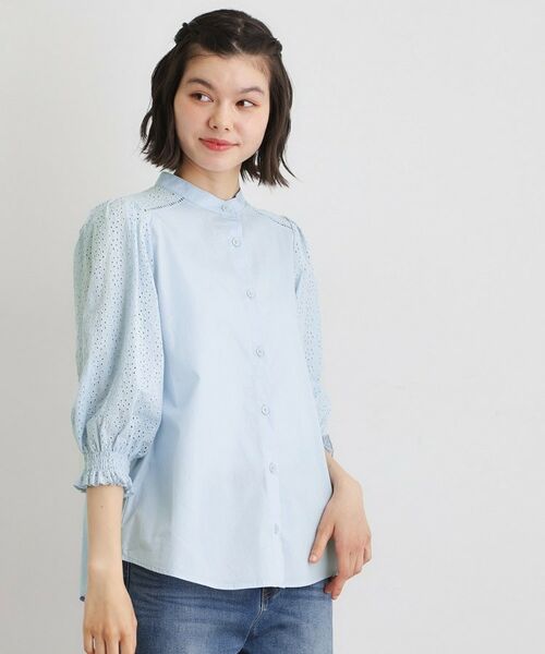 LAURA ASHLEY / ローラ アシュレイ シャツ・ブラウス | 【コットン100％／ゆったりシルエット】ブロダリーアングレーズ コットンブラウス（サックスブルー(090)）