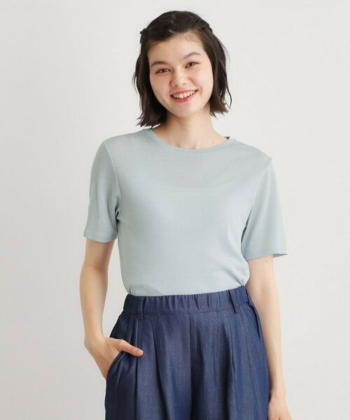 LAURA ASHLEY / ローラ アシュレイ カットソー | 【洗える／日本製素材／半袖／定番人気！】ラメフライスカットソー（サックスブルー(090)）