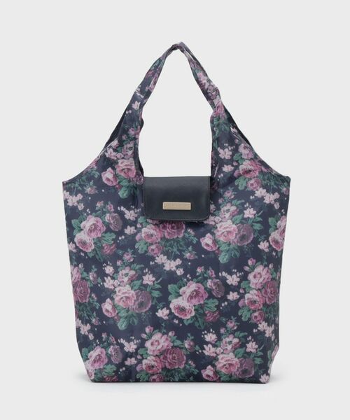 LAURA ASHLEY / ローラ アシュレイ エコバッグ | エレンボロー ローズ柄 マーケットトート（ピンク×ネイビー(171)）