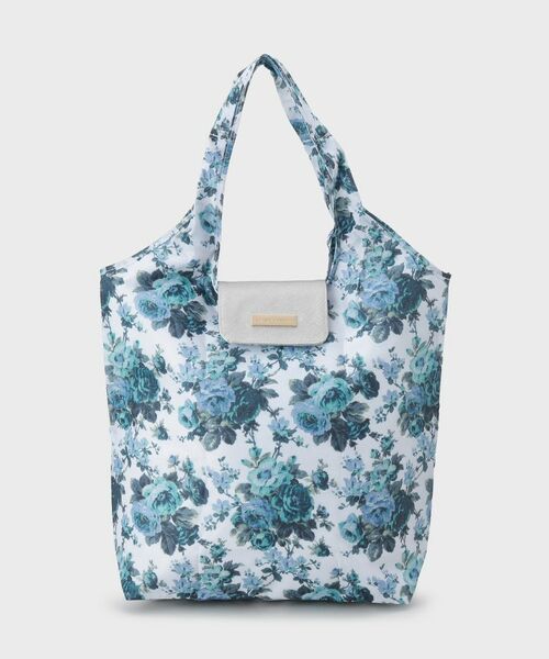 LAURA ASHLEY / ローラ アシュレイ エコバッグ | エレンボロー ローズ柄 マーケットトート(ブルーグリーン×ホワイト(191))
