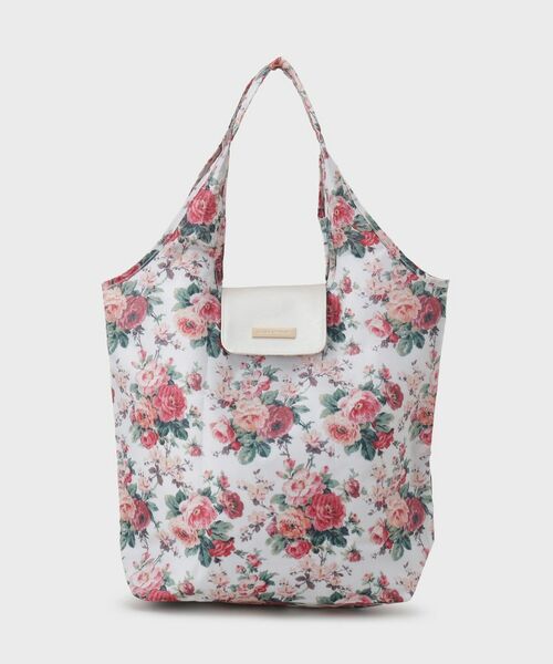 LAURA ASHLEY / ローラ アシュレイ エコバッグ | エレンボロー ローズ柄 マーケットトート(レッド×アイボリー(998))