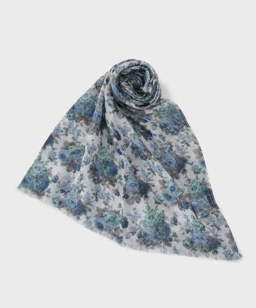 LAURA ASHLEY / ローラ アシュレイ マフラー・ショール・スヌード・ストール | エレンボロー ローズ柄 ガーゼストール（ブルー(191)）