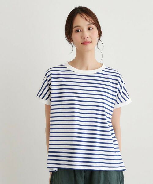 LAURA ASHLEY / ローラ アシュレイ Tシャツ | 【日本製】コットン天竺ボーダーTシャツ（ブルー(392)）