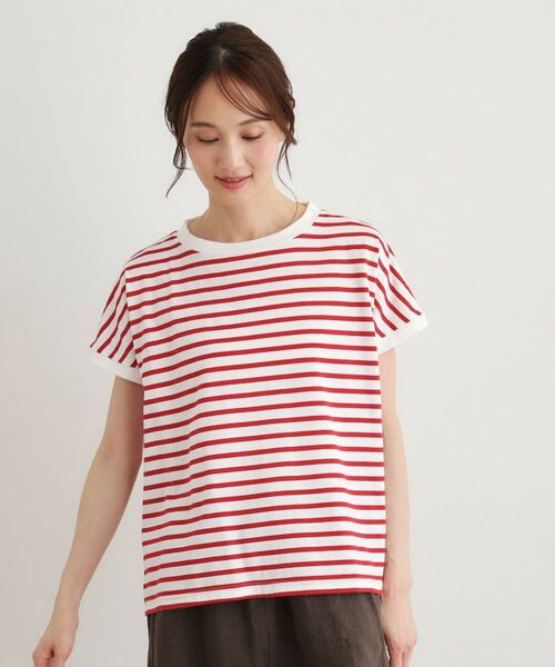 LAURA ASHLEY / ローラ アシュレイ Tシャツ | 【日本製】コットン天竺ボーダーTシャツ（レッド(363)）