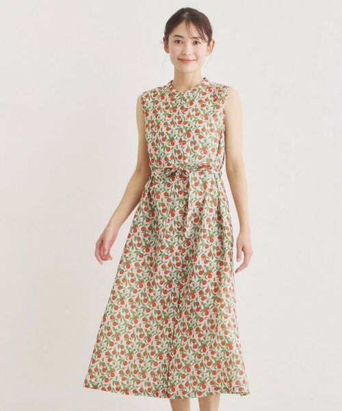 LAURA ASHLEY / ローラ アシュレイ ロング・マキシ丈ワンピース | 【2WAY/防シワ】デラ オレンジズ柄 ワンピース(アイボリー(104))