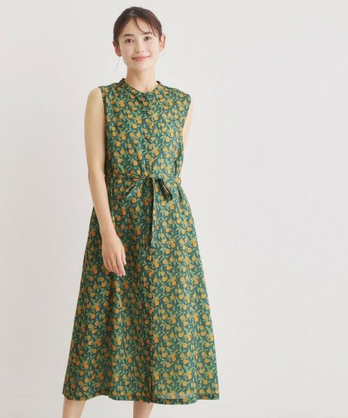 LAURA ASHLEY / ローラ アシュレイ ロング・マキシ丈ワンピース | 【2WAY/防シワ】デラ オレンジズ柄 ワンピース(グリーン(125))