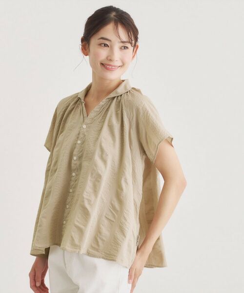 LAURA ASHLEY / ローラ アシュレイ シャツ・ブラウス | 【日本製/ワンマイルウエア】コットンワイドストライプ ギャザーブラウス | 詳細1