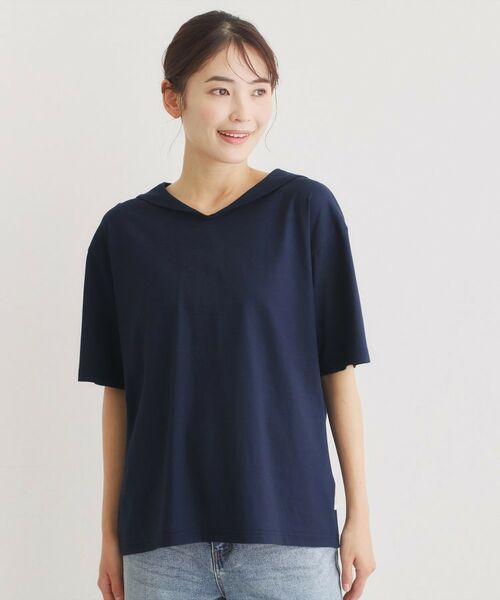 LAURA ASHLEY / ローラ アシュレイ カットソー | 【日本製/ワンマイルウエア】クールローレルスカイコット セーラーカラーシャツ（ネイビー(094)）