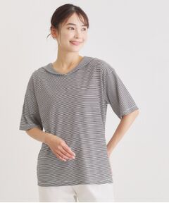 LAURA ASHLEY / ローラ アシュレイ カットソー | 【日本製/ワンマイルウエア】クールローレルスカイコット セーラーカラーボーダーシャツ