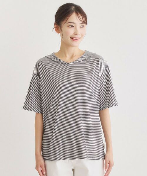 LAURA ASHLEY / ローラ アシュレイ カットソー | 【日本製/ワンマイルウエア】クールローレルスカイコット セーラーカラーボーダーシャツ | 詳細5