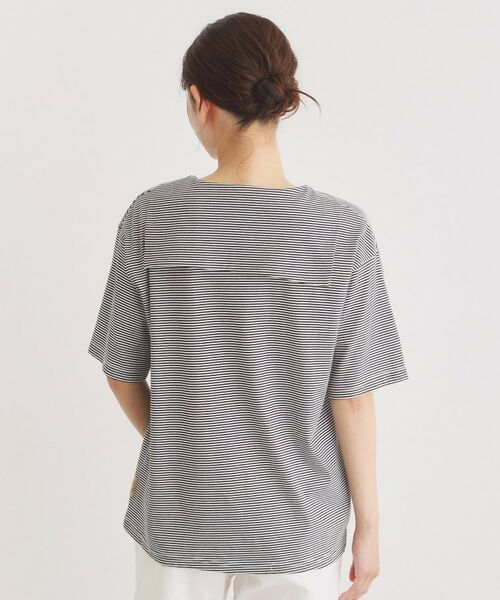 LAURA ASHLEY / ローラ アシュレイ カットソー | 【日本製/ワンマイルウエア】クールローレルスカイコット セーラーカラーボーダーシャツ | 詳細7