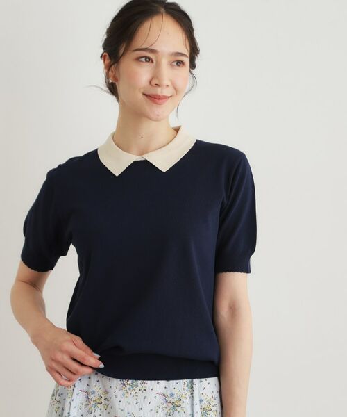 LAURA ASHLEY / ローラ アシュレイ ニット・セーター | 【人気デザイン！新色追加／洗える】衿付きプルオーバーニット（ネイビー(094)）