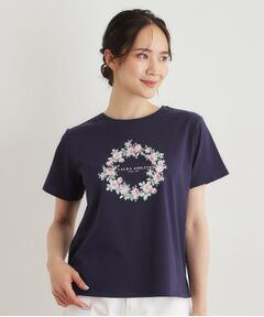 LAURA ASHLEY / ローラ アシュレイ Tシャツ | 【コットン100％／洗える】リースフローラル プリントTシャツ
