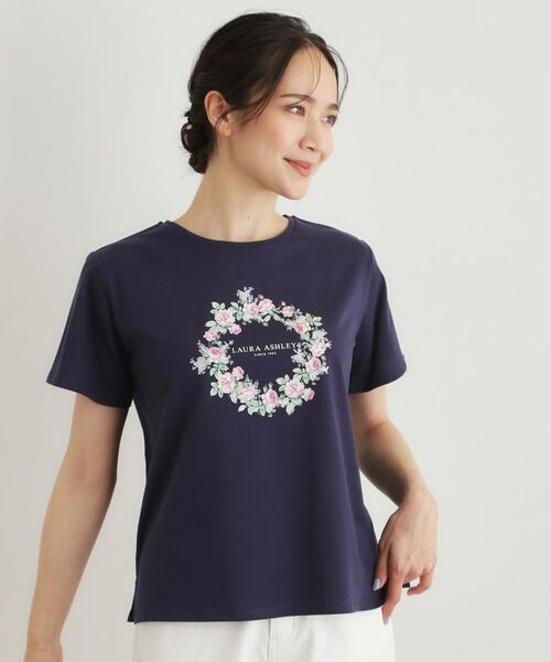LAURA ASHLEY / ローラ アシュレイ Tシャツ | 【コットン100％／洗える】リースフローラル プリントTシャツ | 詳細9