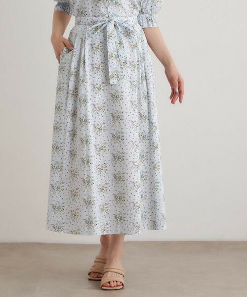 LAURA ASHLEY / ローラ アシュレイ ロング・マキシ丈スカート | 【コットン100％／洗える／ウエストゴム仕様】サジェストン柄スカート（ブルー(191)）