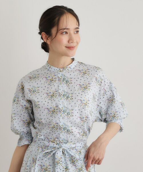 LAURA ASHLEY / ローラ アシュレイ シャツ・ブラウス | 【7分袖／コットン100％／洗える】サジェストン柄ブラウス（ブルー(191)）